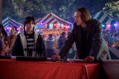 Jenna Ortega as Wednesday Addams, Percy Hynes White as Xavier Thorpe in episode 101 of Wednesday