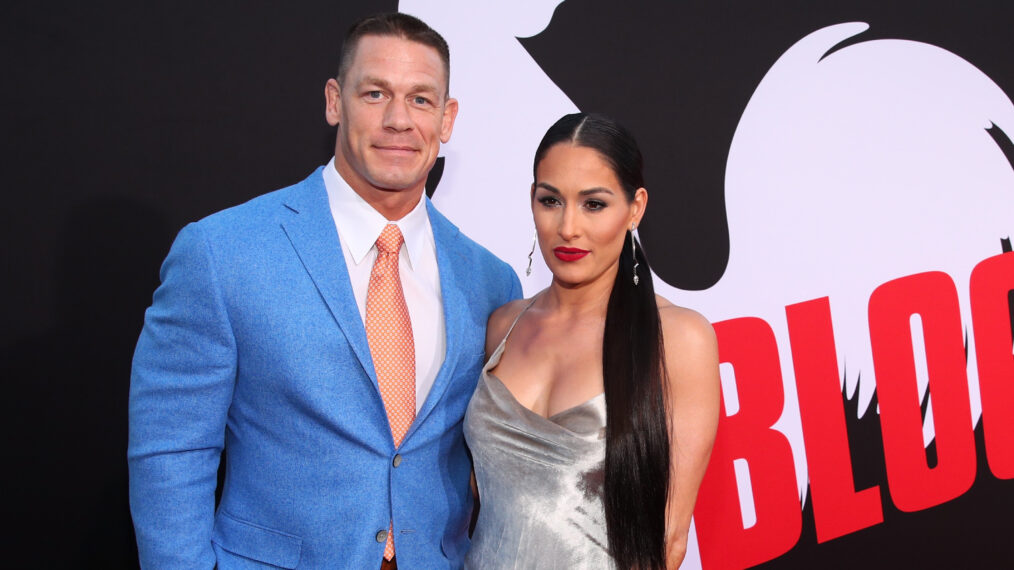 John Cena (L) and Nikki Bella attend the premiere of Universal Pictures' 'Blockers' at Regency Village Theatre on April 3, 2018