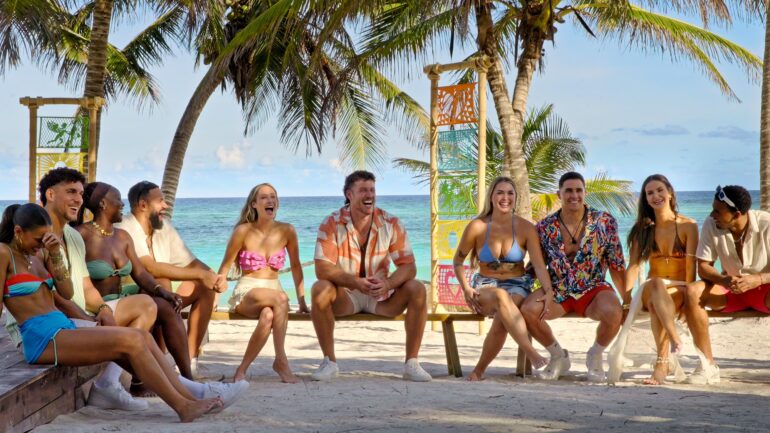 Lucy Syed, Daniel Perfetto, Amber "AD" Smith, Ollie Sutherland, Rachel Recchia, Clayton Echard, Madison Errichiello, Freddie Powell, Sandy Gallagher, Louis Russell in episode 303 of Perfect Match