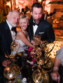 R. Scott Gemmill, Noah Wyle and Sara Wells attend the HBO Max Primetime Emmy Awards Afterparty at San Vicente Bungalows on September 14, 2025 in West Hollywood, California.