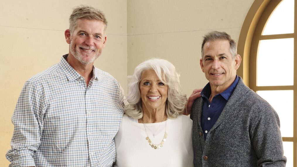 Bobby Deen, Paula Deen and Jamie Deen of 'Canceled: The Paula Deen Story' pose in the Getty Images Portrait Studio Presented by IMDb and IMDbPro during the Toronto International Film Festival at InterContinental Toronto Centre on September 07, 2025 in Toronto, Ontario.