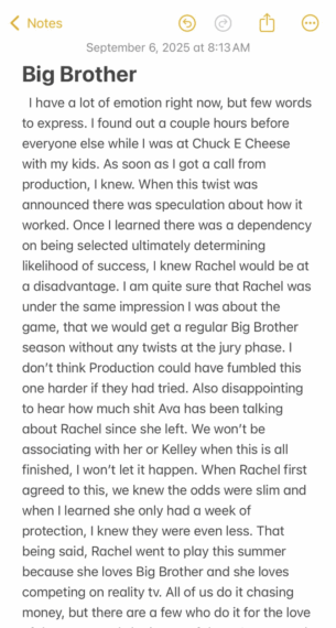 Brendon Villegas Responds to Rachel Reilly's Big Brother Elimination on X