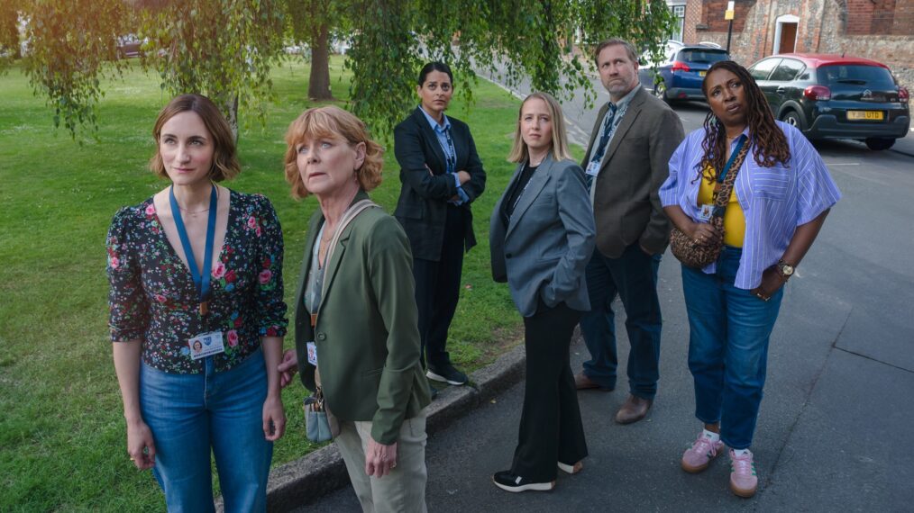 Cara Horgan, Samantha Bond, Natalie Dew, Holli Dempsey, Phill Langhorne, and Jo Martin, 'The Marlow Murder Club' Season 3 first look, PBS.