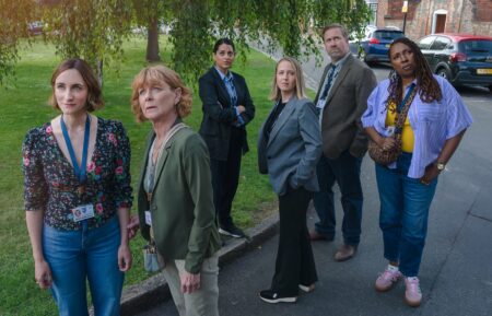 Cara Horgan, Samantha Bond, Natalie Dew, Holli Dempsey, Phill Langhorne, and Jo Martin, 'The Marlow Murder Club' Season 3 first look, PBS.