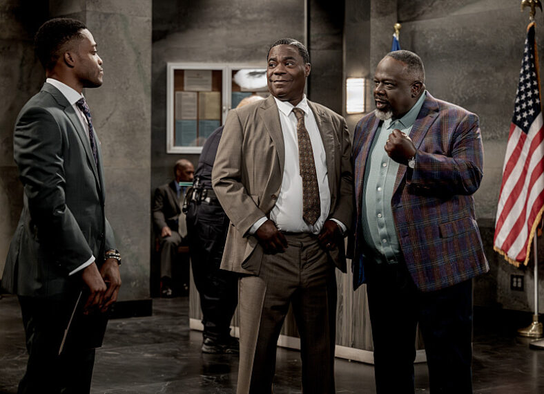 L-R: Jermaine Fowler as Jake, Tracy Morgan as Francois “Frank” Crutchfield and Cedric the Entertainer as Calvin in Crutch, episode 1, season 1 streaming on Paramount+, 2025. Photo Credit: JoJo Whilden/Paramount+