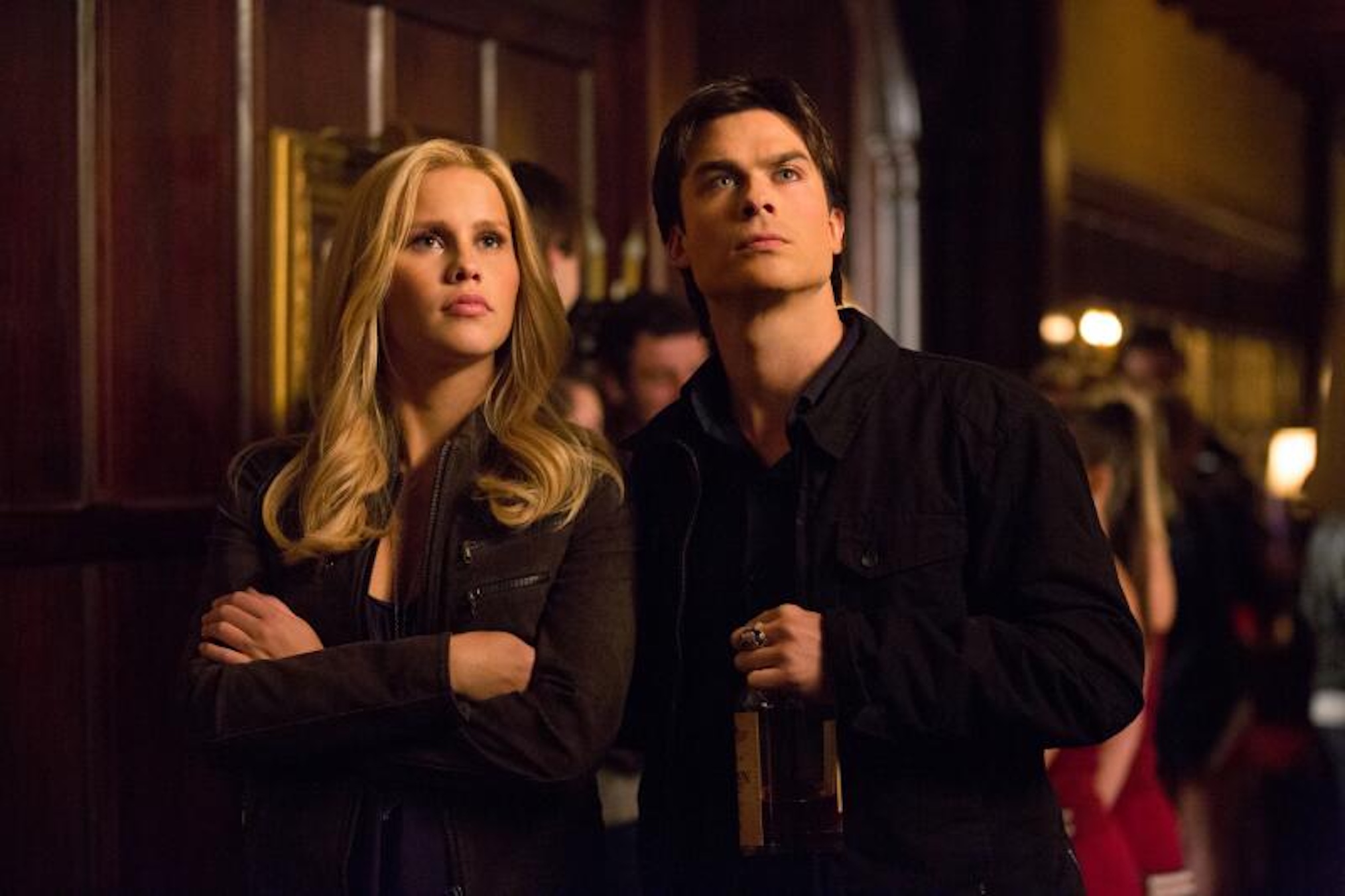 Ian Somerhalder and Claire Holt in The Vampire Diaries as Damon and Rebekah