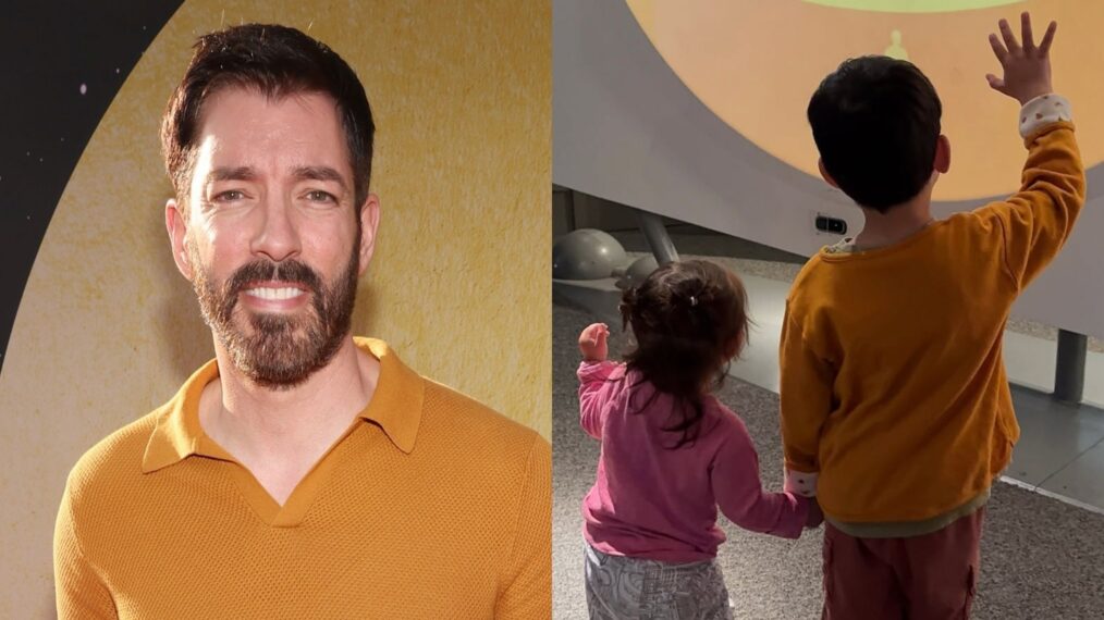 Drew Scott in April 2025; Drew Scott's kids Parker and Piper via Instagram, September 6, 2025.