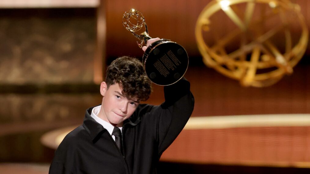 LOS ANGELES, CALIFORNIA - SEPTEMBER 14: Owen Cooper accepts the Outstanding Supporting Actor in a Limited or Anthology Series or Movie award for 'Adolescence' onstage during the 77th Primetime Emmy Awards at Peacock Theater on September 14, 2025 in Los Angeles, California. (Photo by Kevin Winter/Getty Images)