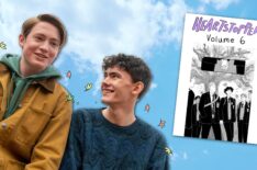 Joe Locke and Kit Connor as Charlie and Nick in Heartstopper with Heartstopper Volume 6