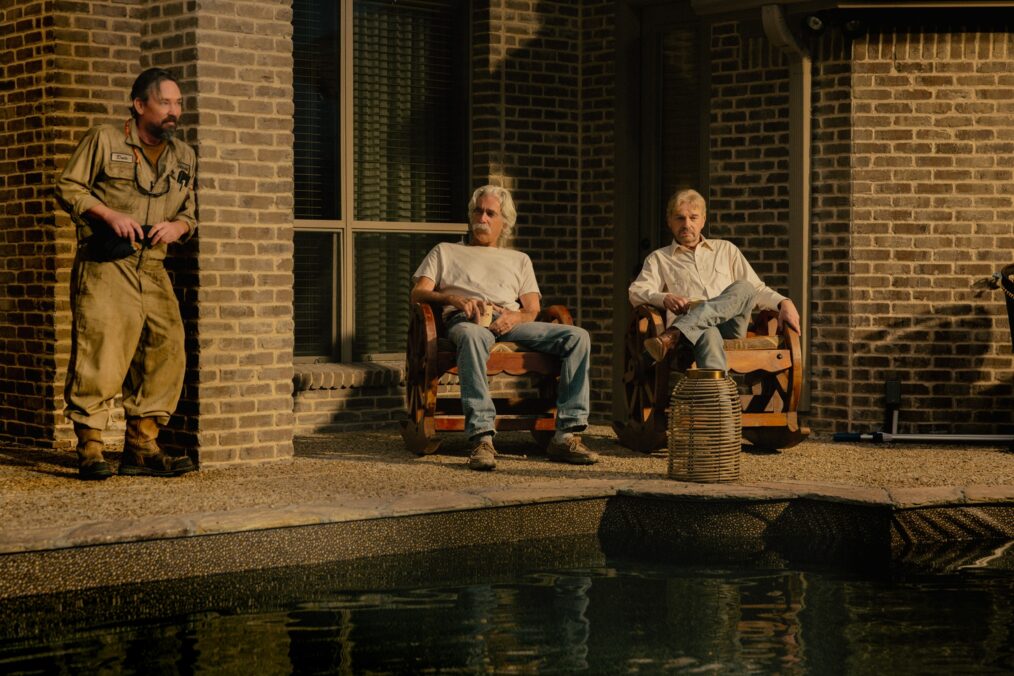James Jordan as Dale, Sam Elliott as T.L. and Billy Bob Thornton as Tommy in Landman episode 10, season 2, streaming on Paramount+. Photo Credit: Emerson Miller/Paramount+