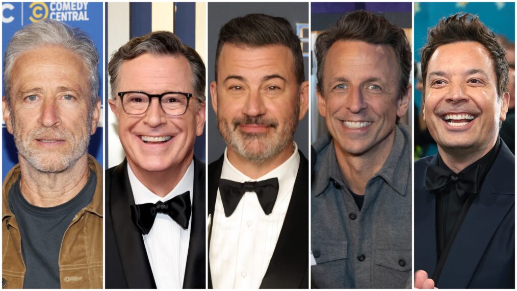 Jon Stewart, Stephen Colbert, Jimmy Kimmel, Seth Meyers, and Jimmy Fallon