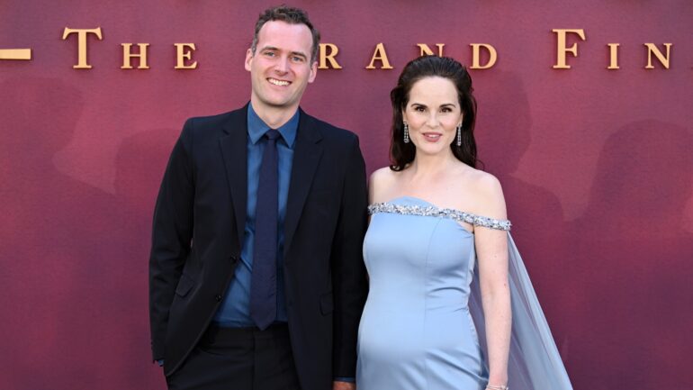 LONDON, ENGLAND - SEPTEMBER 03: Jasper Waller-Bridge and Michelle Dockery attend the "Downton Abbey: The Grand Finale" world premiere at Odeon Luxe Leicester Square on September 03, 2025 in London, England. (Photo by Jeff Spicer/Getty Images)