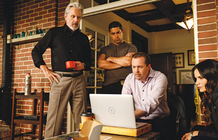 Pictured (L-R): Gary Cole as NCIS Special Agent Alden Parker, Wilmer Valderrama as NCIS Special Agent Nicholas “Nick” Torres, Sean Murray as Special Agent Timothy McGee, and Katrina Law as NCIS Special Agent Jessica Knight.