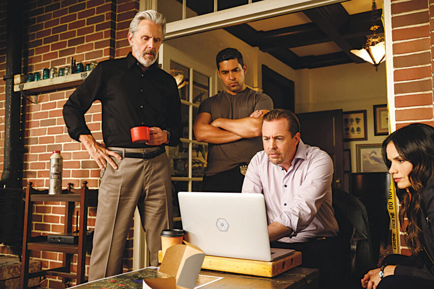 Pictured (L-R): Gary Cole as NCIS Special Agent Alden Parker, Wilmer Valderrama as NCIS Special Agent Nicholas “Nick” Torres, Sean Murray as Special Agent Timothy McGee, and Katrina Law as NCIS Special Agent Jessica Knight.