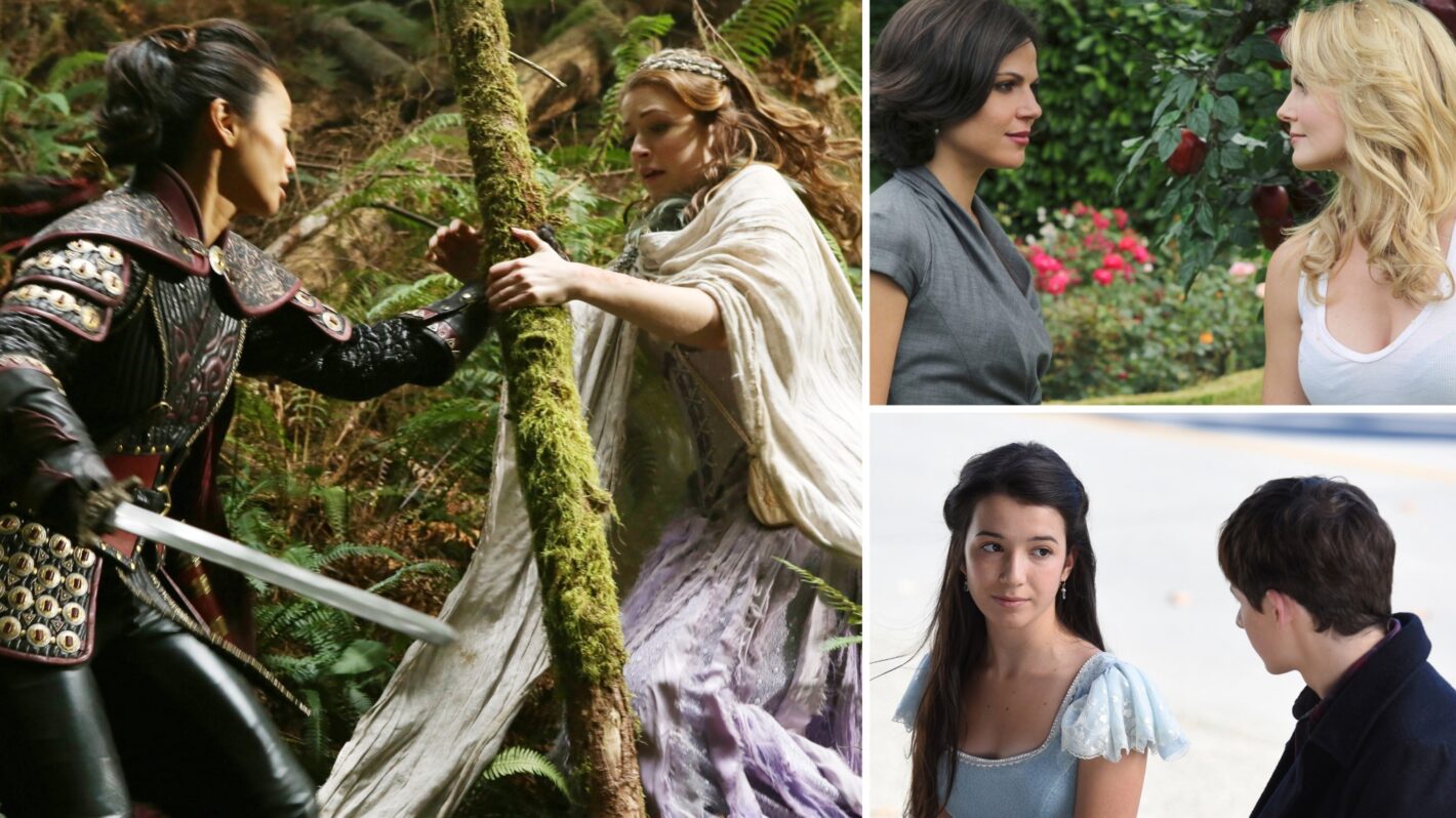 Jamie Chung, Sarah Bolger, Lana Parrilla, Jennifer Morrison, and Jared Gilmore as Mulan, Aurora, Regina, Emma, and Henry on 'Once Upon a Time'