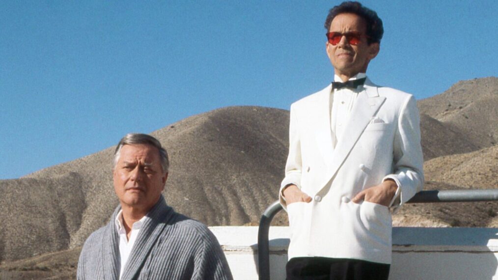 DALLAS, from left: Larry Hagman, Joel Grey, 'Conundrum', (Season 14, ep. 1422, aired May 3, 1991), 1978-91. ©Lorimar Television / Courtesy: Everett Collection