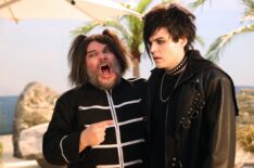 SATURDAY NIGHT LIVE -- Episode 1880 -- Pictured: (l-r) Host Jack Black and Michael Longfellow as Dexter during the 'Goth Kid on Vacation' sketch on Saturday, April 5, 2025 -- (Photo by: Holland Rainwater/NBC)