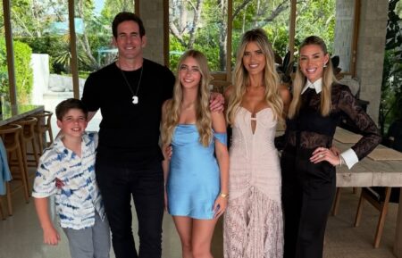 Tarek El Moussa, Christina Haack, and Heather Rae El Moussa with kids Brayden and Taylor, Instagram, June 10, 2025.
