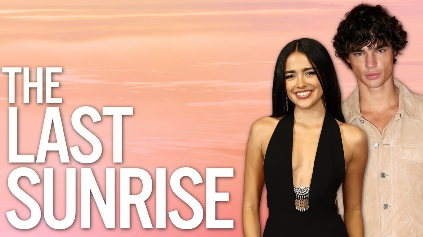 Maia Reficco and Fernando Lindez on a sunrise background with 'The Last Sunrise' title next to them