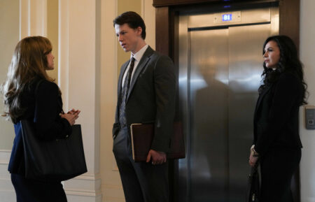THE RAINMAKER -- Episode 105 -- Pictured: (l-r) Madison Iseman as Sarah Plankmore, Milo Callaghan as Rudy Baylor, Lana Parrilla as Jocelyn 