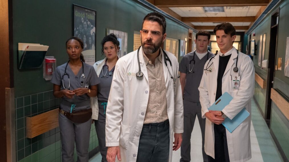 Ashleigh LaThrop as Dr. Ericka Kinney, Aury Krebs as Dr. Dana Dang, Zachary Quinto as Dr. Oliver Wolf, Alex MacNicoll as Dr. Van Markus, Brian Altemus as Dr. Charlie Porter — 'Brilliant Minds' Season 2 Premiere 
