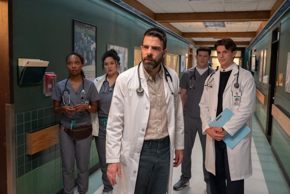 Ashleigh LaThrop as Dr. Ericka Kinney, Aury Krebs as Dr. Dana Dang, Zachary Quinto as Dr. Oliver Wolf, Alex MacNicoll as Dr. Van Markus, Brian Altemus as Dr. Charlie Porter — 'Brilliant Minds' Season 2 Premiere 