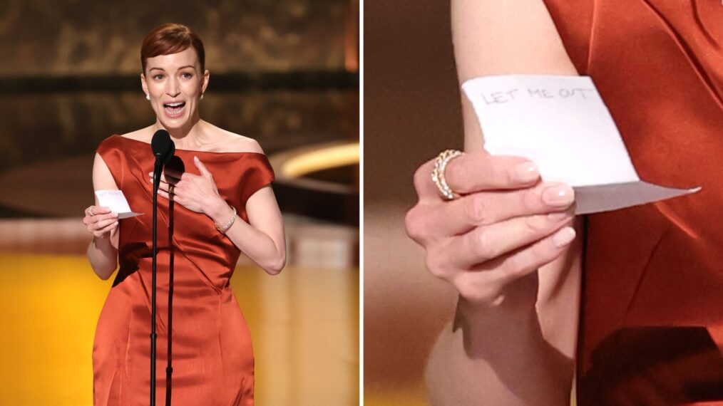 Britt Lower Emmys 2025 speech with 'Let me out' note