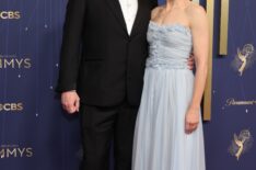 Tracy Letts and Carrie Coon attend the 77th Primetime Emmy Awards at Peacock Theater on September 14, 2025 in Los Angeles, California.