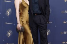Katharine Towne and Charlie Hunnam attend the 77th Primetime Emmy Awards at Peacock Theater on September 14, 2025 in Los Angeles, California.