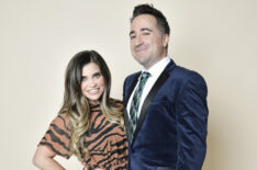 Danielle Fishel and Jensen Karp pose for a portrait in the Getty Images & People Magazine Portrait Studio at Hallmark Channel and American Humanes 2019 Hero Dog Awards at the Beverly Hilton on October 05, 2019 in Beverly Hills, California. (