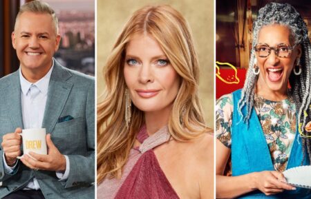 (from left) Ross Mathews, Michelle Stafford, and Carla Hall