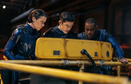Caoilfhionn Dunne as Shaya Troop Leader, Christopher Chung as Cassio Palin-Paleen Trooper 1, and Ncuti Gatwa as The Doctor — 'Doctor Who' 