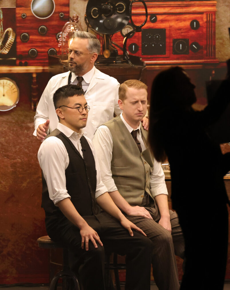 Bowen Yang, Nate Bargatze and James Austin Johnson speak onstage during the 77th Primetime Emmy Awards at Peacock Theater on September 14, 2025 in Los Angeles, California.