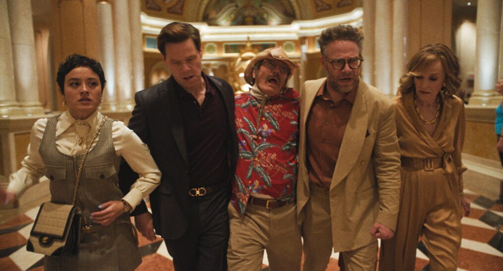 Chase Sui Wonders, Ike Barinholtz, Bryan Cranston, Seth Rogen, and Catherine O'Hara in 'The Studio'