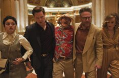 Chase Sui Wonders, Ike Barinholtz, Bryan Cranston, Seth Rogen, and Catherine O'Hara in 'The Studio'