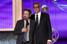 Ray Romano and Brad Garrett speak onstage during the 77th Primetime Emmy Awards at Peacock Theater on September 14, 2025 in Los Angeles, California.