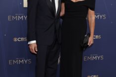 Ben Stiller and Christine Taylor attend the 77th Primetime Emmy Awards at Peacock Theater on September 14, 2025 in Los Angeles, California.