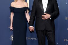 Briga Heelan and Rene Gube attend the 77th Primetime Emmy Awards at Peacock Theater on September 14, 2025 in Los Angeles, California.