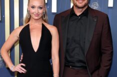 Kayla Radomski and Jason Segel attend the 77th Primetime Emmy Awards at Peacock Theater on September 14, 2025 in Los Angeles, California.