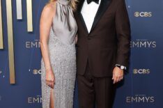 Laura Blair and Nate Bargatze attend the 77th Primetime Emmy Awards at Peacock Theater on September 14, 2025 in Los Angeles, California.