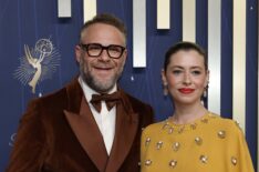Seth Rogen and Lauren Miller Rogen attend the 77th Primetime Emmy Awards at Peacock Theater on September 14, 2025 in Los Angeles