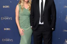 Caitlin Thompson and Dan Fogelman attend the 77th Primetime Emmy Awards at Peacock Theater on September 14, 2025 in Los Angeles, California.