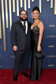 Zach Cherry and Anabella Cherry attend the 77th Primetime Emmy Awards at Peacock Theater on September 14, 2025 in Los Angeles, California.