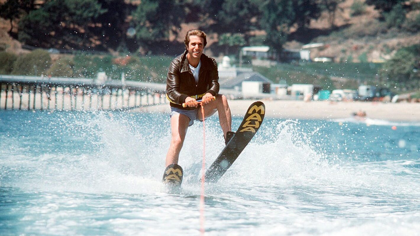 UNITED STATES - SEPTEMBER 20: HAPPY DAYS - 'Fonzie Goes to Hollywood, Part III' - Season Five - 9/20/77, Fonzie (Henry Winkler) accepted a challenge to jump over a shark tank while water skiing