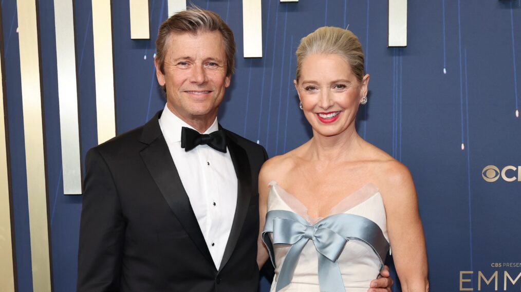 Grant Show and Katherine LaNasa attend the 77th Primetime Emmy Awards at Peacock Theater on September 14, 2025 in Los Angeles, California.