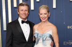 Grant Show and Katherine LaNasa attend the 77th Primetime Emmy Awards at Peacock Theater on September 14, 2025 in Los Angeles, California.