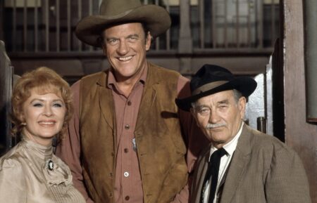 GUNSMOKE, from left: Amanda Blake, James Arness, Milburn Stone, (September 29, 1973), 1955-1975
