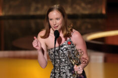 Hannah Einbinder accepts the Outstanding Supporting Actress in a Comedy Series award for 'Hacks' onstage during the 77th Primetime Emmy Awards at Peacock Theater on September 14, 2025 in Los Angeles, California.