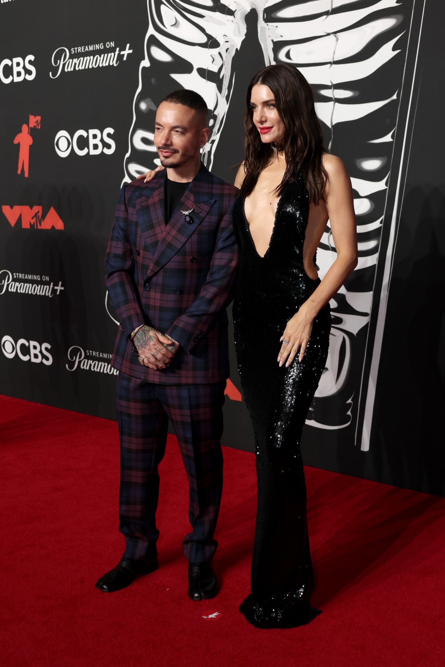 J Balvin and Valentina Ferrer attend the 2025 MTV Video Music Awards at UBS Arena on September 07, 2025 in Elmont, New York.