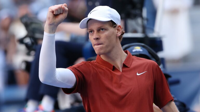 Jannik Sinner of Italy acknowledges the crowd after defeating Denis Shapovalov of Canada following their Men's Singles Third Round match on Day Seven of the 2025 US Open at USTA Billie Jean King National Tennis Center on August 30, 2025 in the Flushing neighborhood of the Queens borough of New York City.